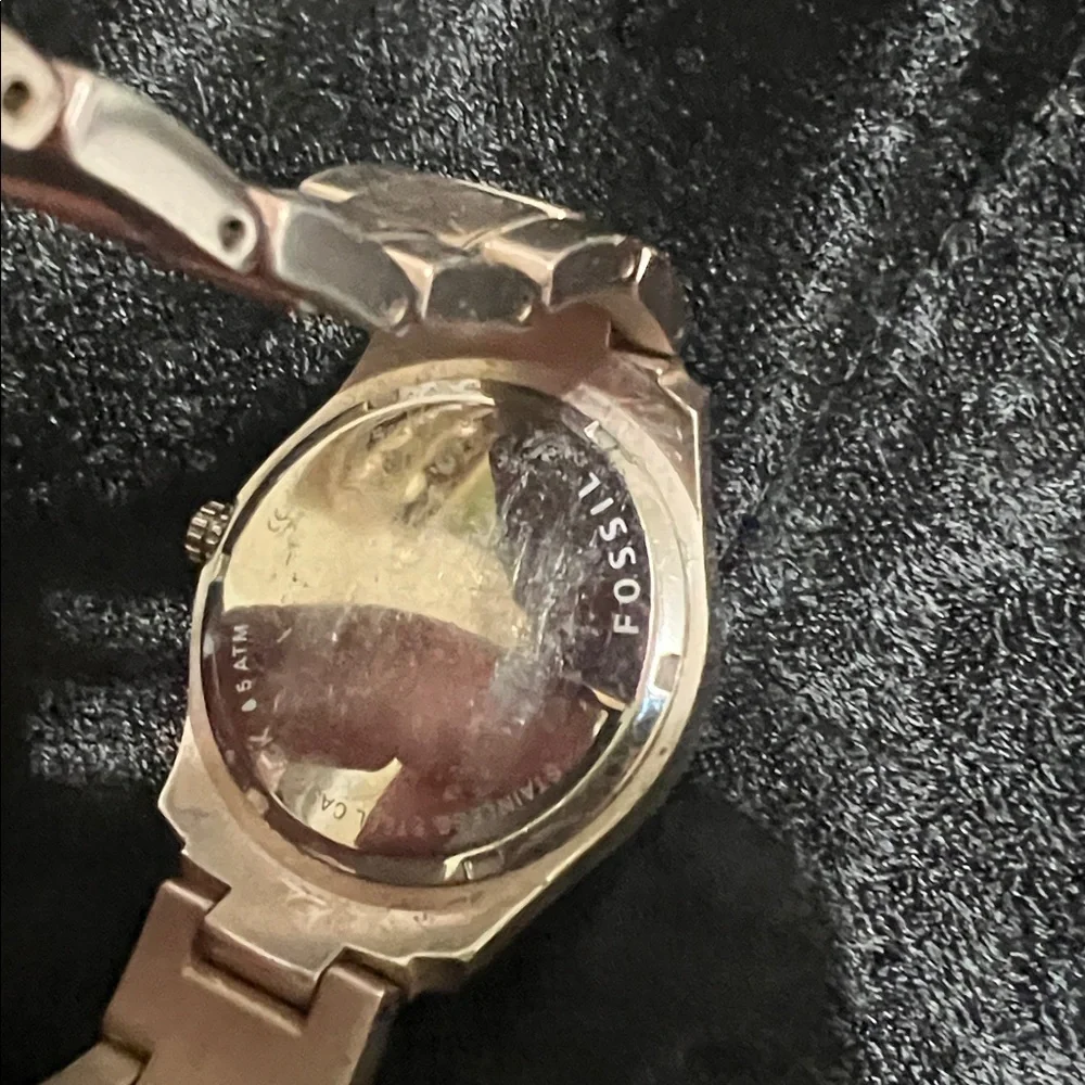 Fossil Pink & Silver Tone Chronograph Ladies Wrist Watch Crystals Mother Pearl - Picture 5 of 5